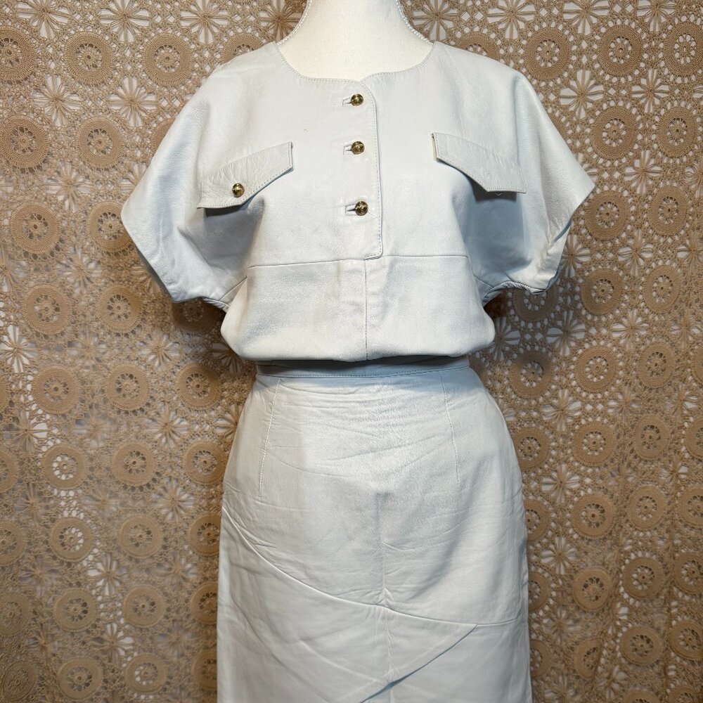Gingette Vintage 2 Piece White Leather Skirt and Top-Sz L